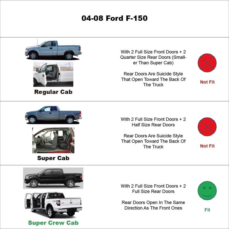 TONOYTIM حراس المطر لنوافذ السيارة، واقيات جانبية، واقيات ظل، واقيات ريح لسيارة فورد F150 سوبر كرو/كرو كاب 2004-2008، تناسب أيضاً لينكولن مارك LT 2006-2008، واقي شمس للسيارة، مجموعة 4 قطع 94443 - Image 5